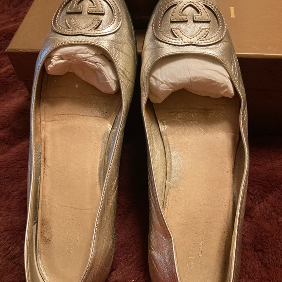 Gucci authentic Silver Leather Ballet Flats With GG Logo size 36 1/2. - Picture 6 of 10